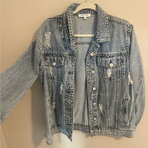 Boutique studded and distressed jean jacket